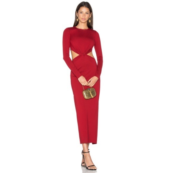 LPA Red Cutout Long Sleeves Midi Dress Size S - Picture 1 of 9